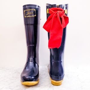Navy Evedon Rainboots with Red Silk Ribbon